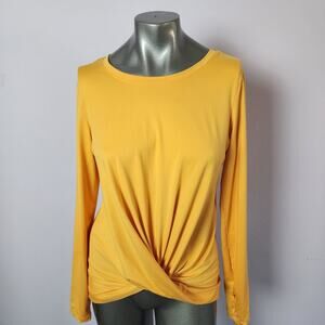 Tahari Sport Yellow Twisted Front Long Sleeve Athletic Top | Womens Small